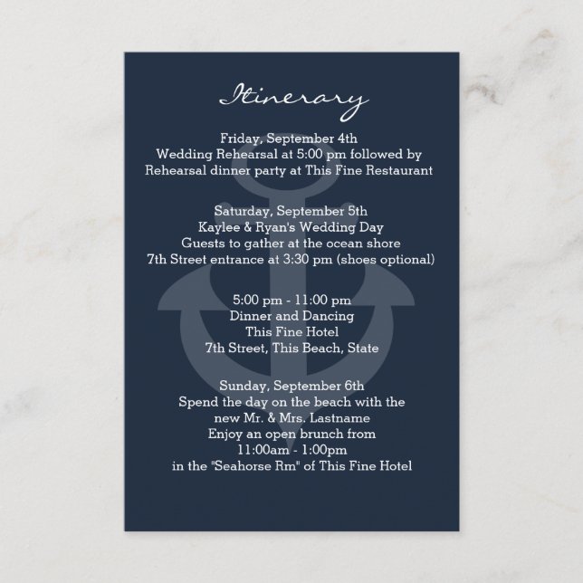 Anchor Navy Blue Intinerary Tilläggskort (Framsida)