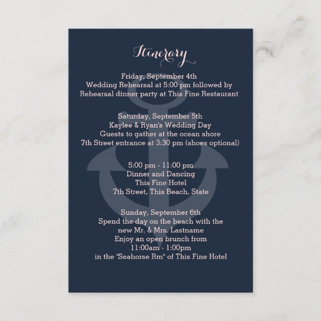 Anchor Navy Blue Intinerary Tilläggskort (Framsida)