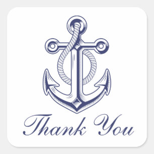 Anchor Navy Blue Nautical Bröllop Tack Fyrkantigt Klistermärke