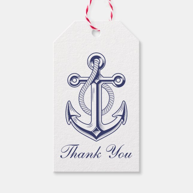 Anchor Navy Blue Nautical Bröllop Tack Presentetikett (Framsidan)