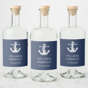 Anchor Navy Blue Nautical Elegant bröllop Spritflaskor Etikett