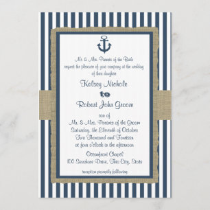 Anchor Navy Blue Rand Beach Wedding Inbjudningar