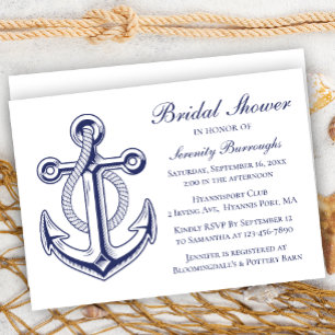 Anchor Navy Blue Sailor Nautical Möhippa Inbjudningar