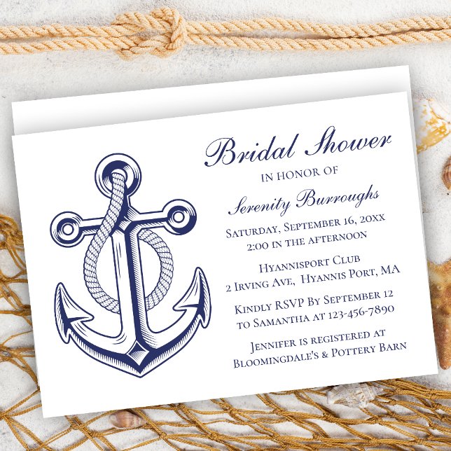 Anchor Navy Blue Sailor Nautical Möhippa Inbjudningar (Skapare uppladdad)
