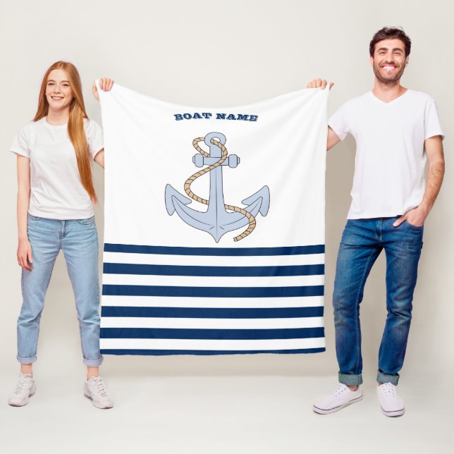 Anchor Navy Blue White Rand Fleecefilt (På plats)