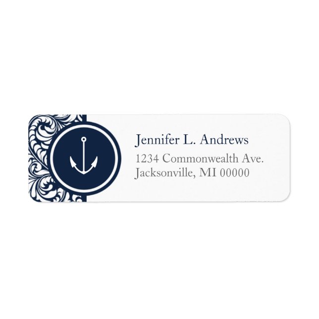 Anchor Navy Damask Adressetiketters Returadress Etikett (Framsidan)