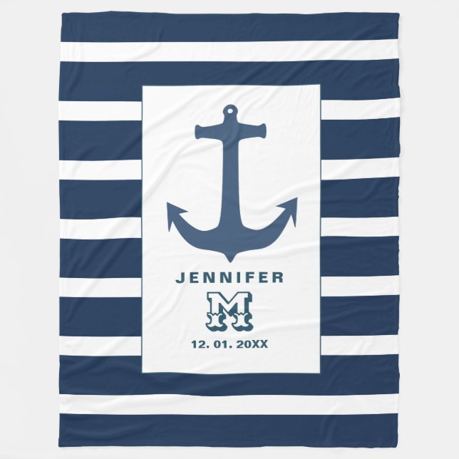 Anchor navy rand Fleece Blanket (Framsidan)