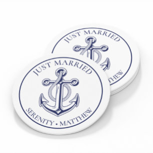Anchor Ny gifta flottan Blue Nautical Bröllop Runt Klistermärke