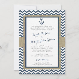 Anchor och Chevron Navy Blue Rustic Bröllop Inbjudningar