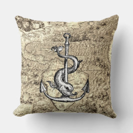 Anchor och delfiner för världskartan kudde