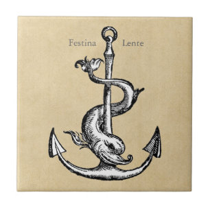 Anchor och Dolphin - Festina Lente Kakelplatta