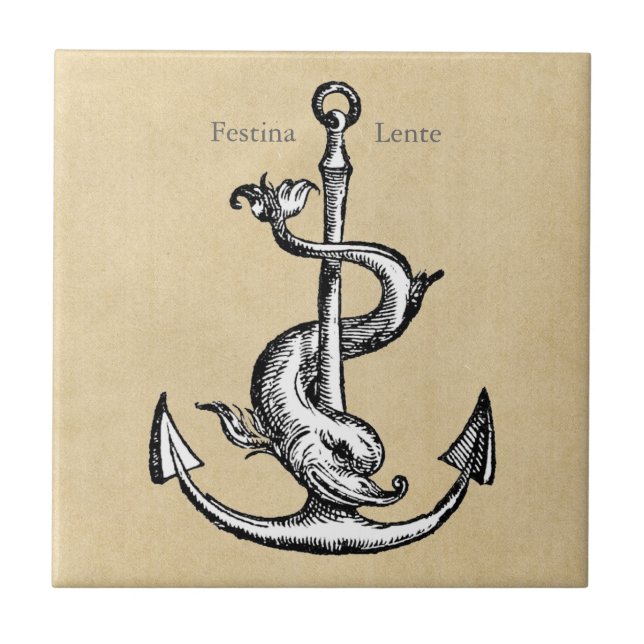 Anchor och Dolphin - Festina Lente Kakelplatta (Framsidan)
