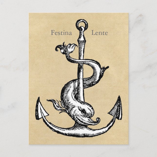 Anchor och Dolphin - Festina Lente Vykort (Framsida)
