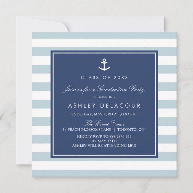 Anchor och Rand | Light Blue Baby Shower Inbjudningar (Framsida)