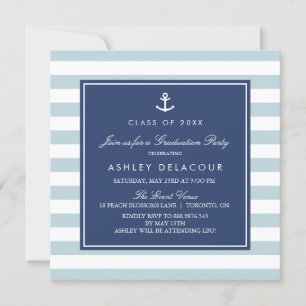 Anchor och Rand   Light Blue Baby Shower Inbjudningar