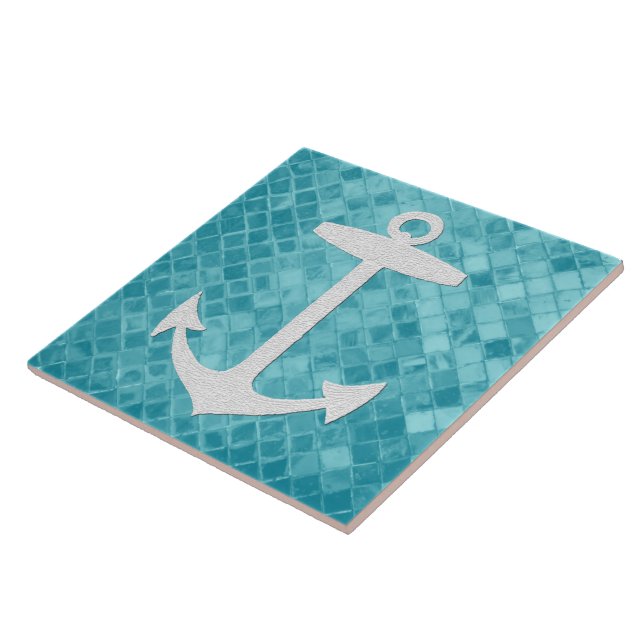 Anchor på Aqua Sea Glass Mönster Kakelplatta (Sidan)