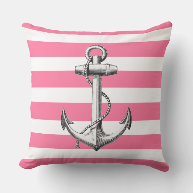 Anchor på Cute Nautical Rosa Rand Mönster Kudde (Framsida)