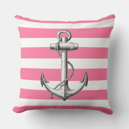 Anchor på Cute Nautical Rosa Rand Mönster Kudde