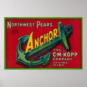 Anchor Pear Låda LabelYakima, WA Poster