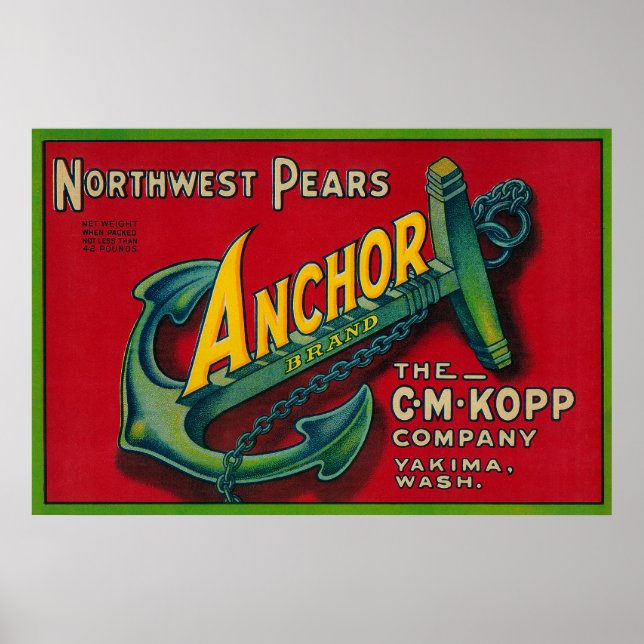 Anchor Pear Låda LabelYakima, WA Poster (Framsidan)