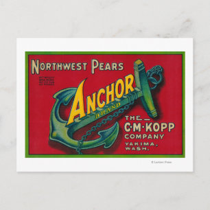 Anchor Pear Låda LabelYakima, WA Vykort
