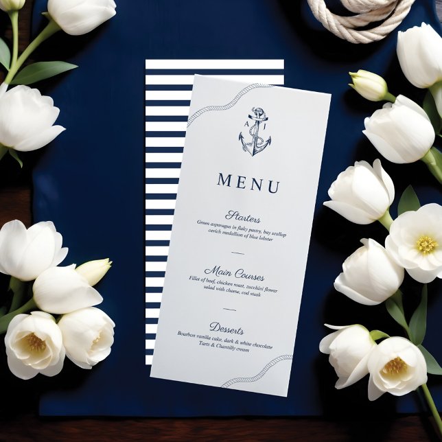 Anchor & Rope Nautical Monogram Navy & White Meny (Anchor & Rope Nautical Monogram Navy & White Menu)