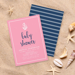 Anchor Rosa och Blue Script Baby Shower Inbjudningar