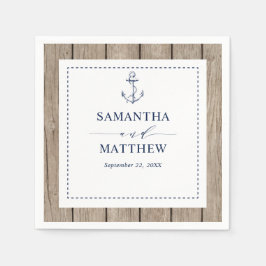 Anchor Rustic Wood Nautical Navy Bröllop Pappersservett