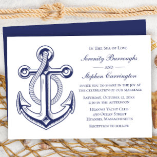 Anchor Sailor Navy Blue Nautical Bröllop Inbjudningar