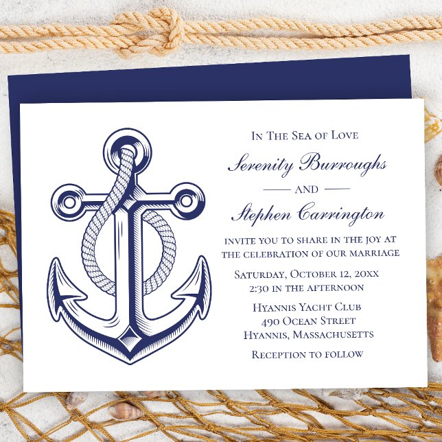 Anchor Sailor Navy Blue Nautical Bröllop Inbjudningar (Skapare uppladdad)