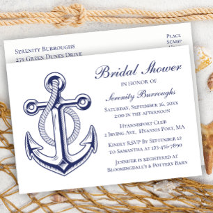 Anchor Sailor Navy Blue Nautical Möhippa Inbjudan Vykort