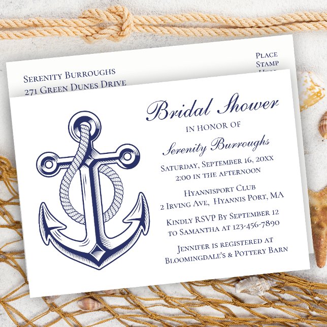 Anchor Sailor Navy Blue Nautical Möhippa Inbjudan Vykort (Skapare uppladdad)