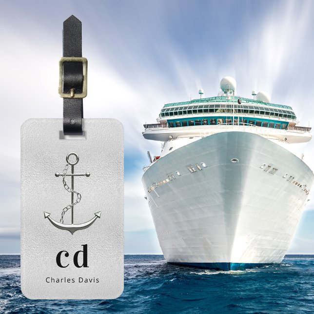 Anchor sea silver monogram namn bagagebricka (Skapare uppladdad)