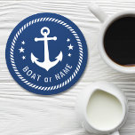 Anchor Stars Rope Navy Blue för Boat eller Namn Vi Underlägg Papper Rund<br><div class="desc">En nautiska snyggt underlägg med personligen namn,  båt namn eller annan önskad text. Med frakten anpassningsbar vintage som förankrad med stjärnor och rep. Vit på vackert marinblått eller anpassa basens färg så att det stämmer överens med ditt nuvarande decor eller tema.</div>