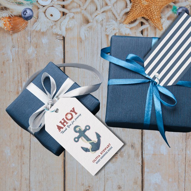 Anchor Tack för Nautisk babydusch Presentetikett (Skapare uppladdad)