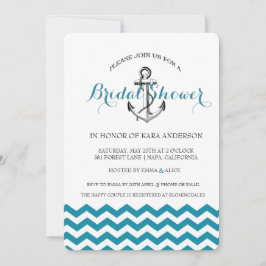 Anchor Teal Blue Chevron Nautical Möhippa Inbjudningar