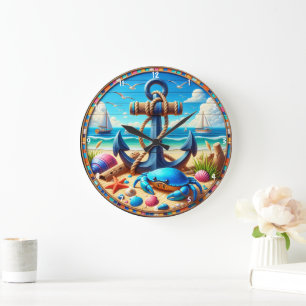 Anchor-Thated Beach Coastal Design Inslag Stor Klocka