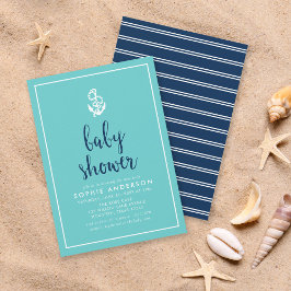 Anchor Turcos och Blue Script Baby Shower Inbjudningar