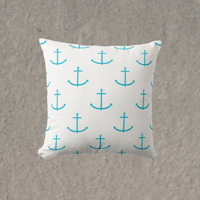 Anchor Turkvoise Mönster Kudde (A throw pillow with a pattern of turquoise anchors)