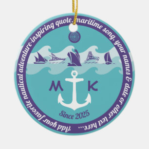 Anchor Vågar Nautical Frakt Boat Yacht Monogram Julgransprydnad Keramik