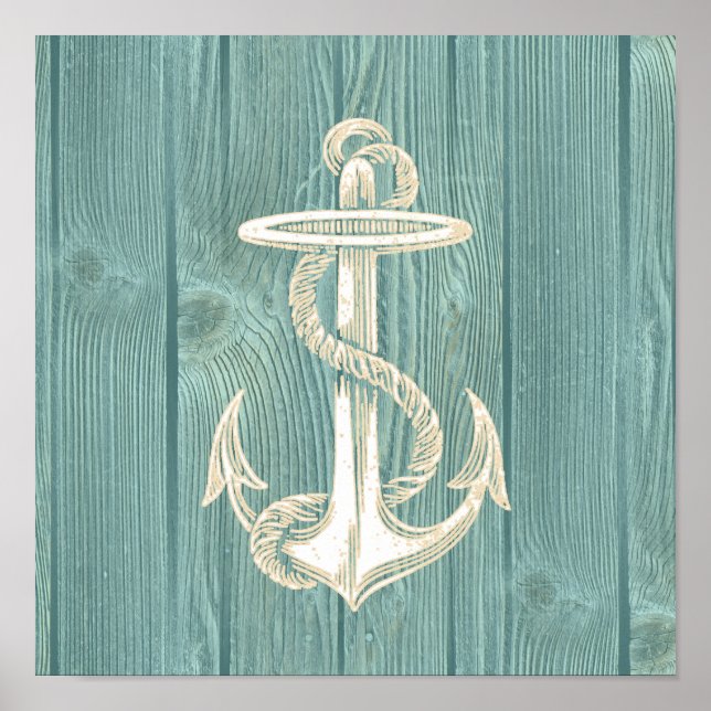 Anchor Vintage Aqua Wood Beach Poster (Framsidan)