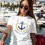 Anchor your Boat Namn Guld Laurel Löv White T Shirt<br><div class="desc">En designad sjöbåtsankare i anpassningsbar,  guld stil lager löv och en guld stjärna med och din personlig namn eller båt namn på en kvinnas vita t-shirt. Gör en underbar gåva.</div>