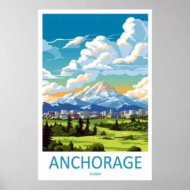 Anchorage Affisch Skidor Vintage Nationalpark Resa (Framsidan)
