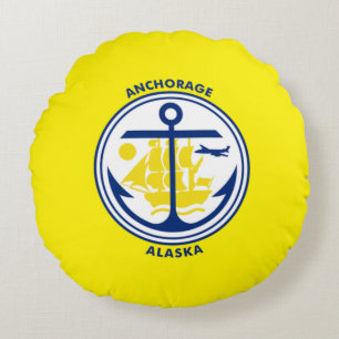 Anchorage (Alaska) City flagga Round Pillow Rund Kudde