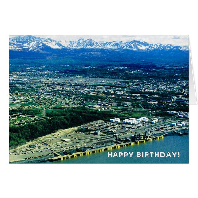 Anchorage Alaska Flygfoto Födelsedag Hälsningskort (Framsidan Horizontal)