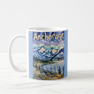 Anchorage Alaska Landskap Van Gogh Vintage Resa Kaffemugg
