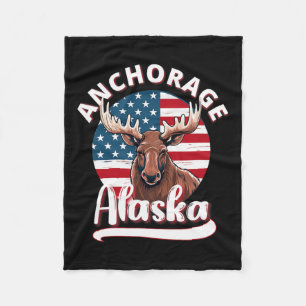 Anchorage Alaska Moose Vituring Alaska Flagga Hunt Fleecefilt