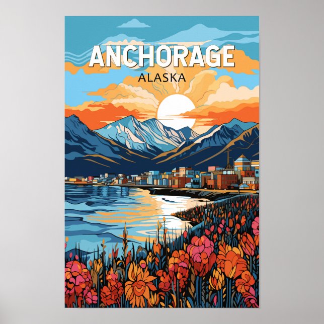 Anchorage Alaska Resa Konst Vintage Poster (Framsidan)
