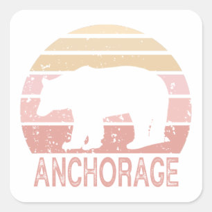 Anchorage Alaska Retro Bear Fyrkantigt Klistermärke