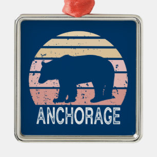 Anchorage Alaska Retro Bear Julgransprydnad Metall